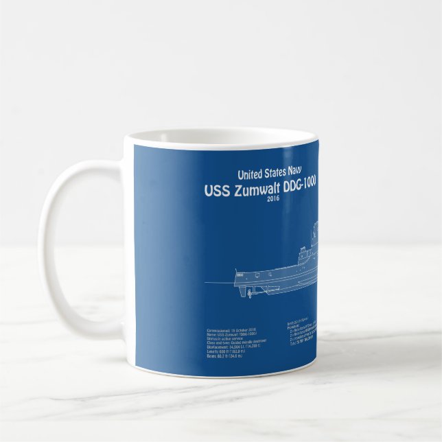 USS Zumwalt - Schiffs-Blueprint Pläne ABD Kaffeetasse (Links)