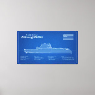 USS Zumwalt - Schiffs-Blueprint Pläne ABD Leinwanddruck