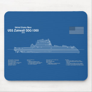 USS Zumwalt - Schiffs-Blueprint Pläne ABD Mousepad