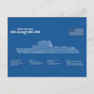 USS Zumwalt - Schiffs-Blueprint Pläne ABD Postkarte