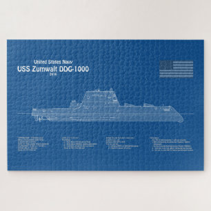 USS Zumwalt - Schiffs-Blueprint Pläne ABD Puzzle