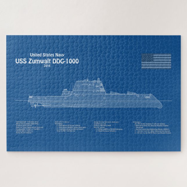USS Zumwalt - Schiffs-Blueprint Pläne ABD Puzzle (Horizontal)