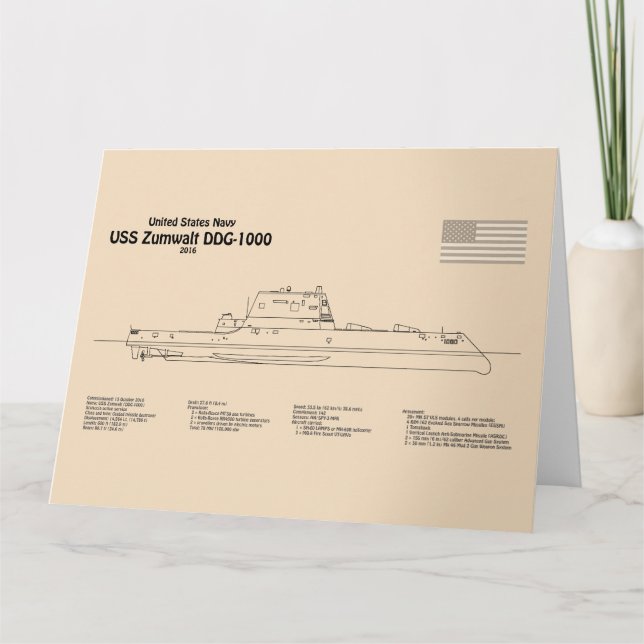 USS Zumwalt - Schiffs-Blueprint Pläne SD Dankeskarte (Vorderseite)