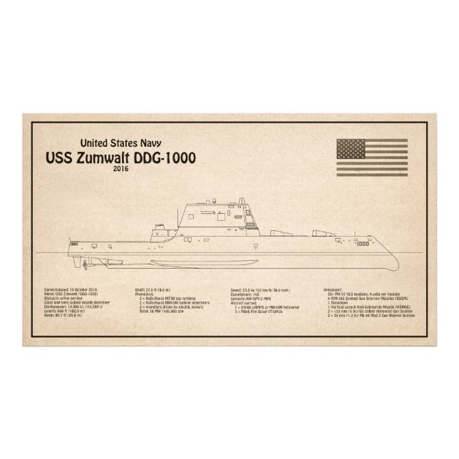 USS Zumwalt - Schiffs-Blueprint Pläne SD Fotodruck (Vorne)