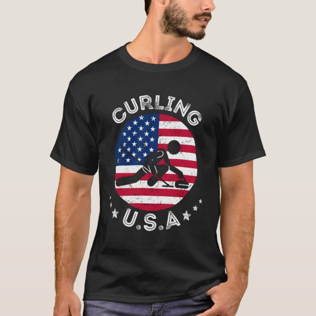 USsa Retro Curling Team Support USA Mixed Doubles  T-Shirt (Vorderseite)