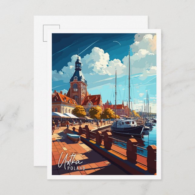 Ustka Polen Kunst Vintage Reise Illustration Postkarte (Vorne/Hinten)