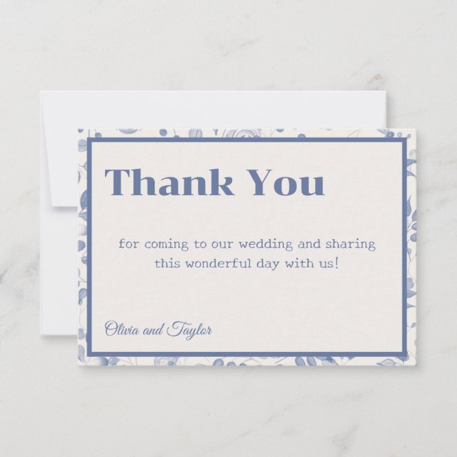 usty Blue Watercolor Floral Wedding Dankeskarte (Vorderseite)