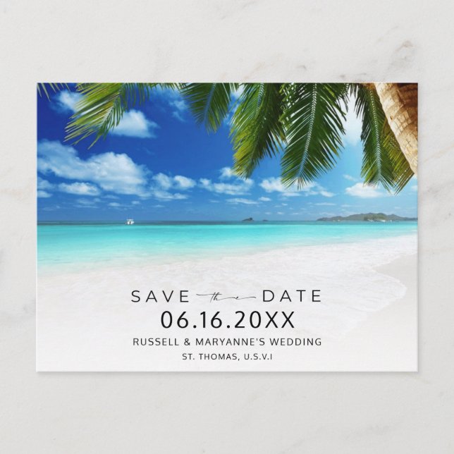 USVI-Hochzeit in Urlaubsort Save the Date Ankündigungspostkarte (Vorderseite)