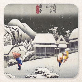 Utagawa Hiroshige - Abend Snow bei Kanbara Rechteckiger Pappuntersetzer