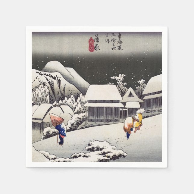 Utagawa Hiroshige - Abend Snow bei Kanbara Serviette (Vorderseite)