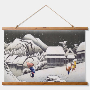 Utagawa Hiroshige - Abendlicher Schnee in Kanbara Wandteppich Mit Holzrahmen