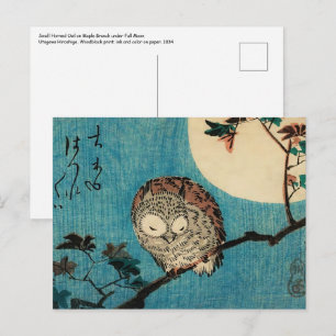 Utagawa Hiroshige - Gehörnte Eule auf Ahornzweig Postkarte