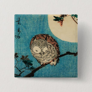 Utagawa Hiroshige - Horned Owl on Maple Branch Button