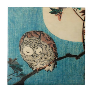 Utagawa Hiroshige - Horned Owl on Maple Branch Fliese
