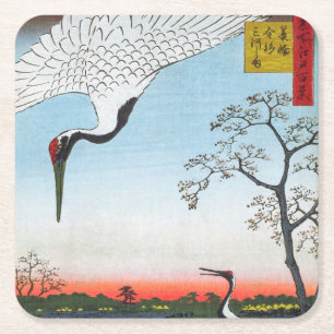Utagawa Hiroshige - Minowa, Kanasugi, Mikawashima Rechteckiger Pappuntersetzer