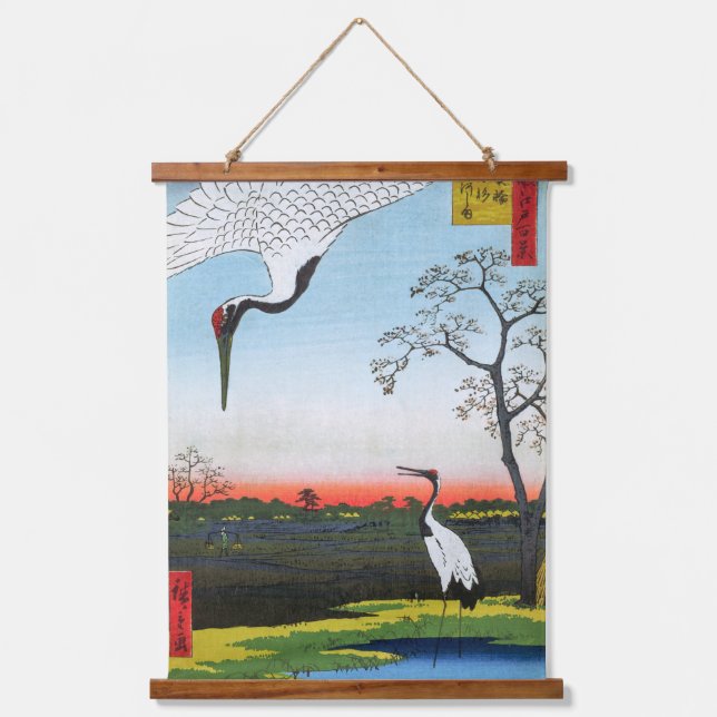 Utagawa Hiroshige - Minowa, Kanasugi, Mikawashima Wandteppich Mit Holzrahmen (Vorderseite)