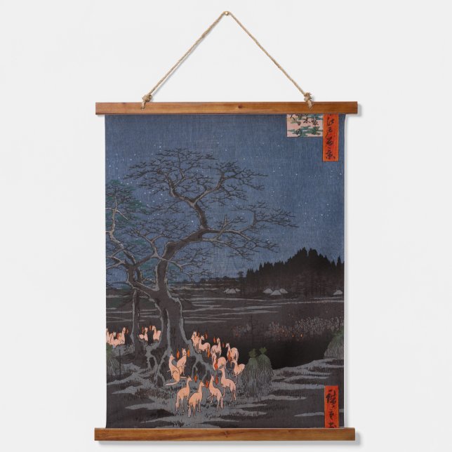 Utagawa Hiroshige - Silvester Foxfire Wandteppich Mit Holzrahmen (Vorderseite)
