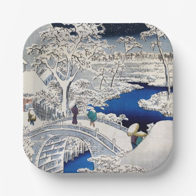 Utagawa Hiroshige - Trommelbrücke bei Meguro Pappteller (Vorderseite)