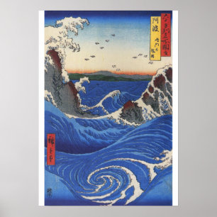 Utagawa Hiroshige, wildes Meer, das auf den Felsen Poster