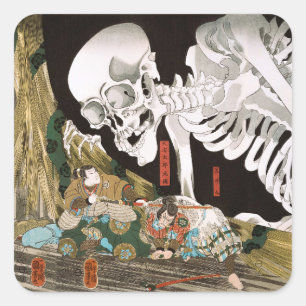 Utagawa Kuniyoshi Warrior vs. Ghost, japanische Ku Quadratischer Aufkleber