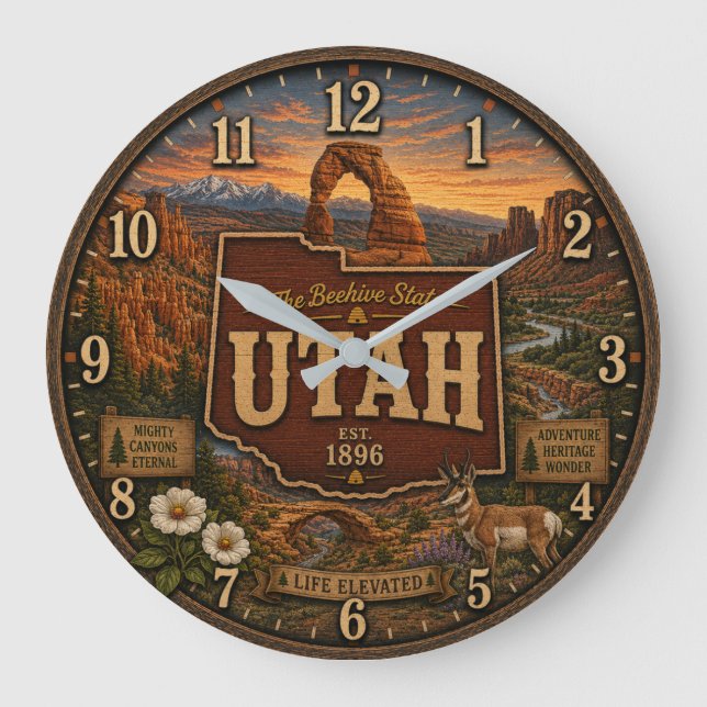 Utah Beehive State National Park Rustic Gift  Große Wanduhr (Vorderseite)