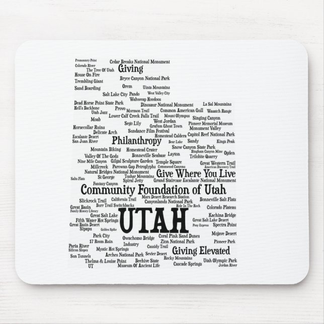 UTAH Custom Word Cloud Mousepad - Schwarzer Text (Vorne)