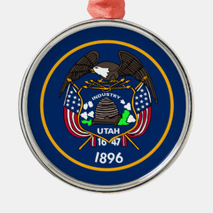 Utah: Der Bienenstock-Staat US-Flagge, Industrie Ornament Aus Metall