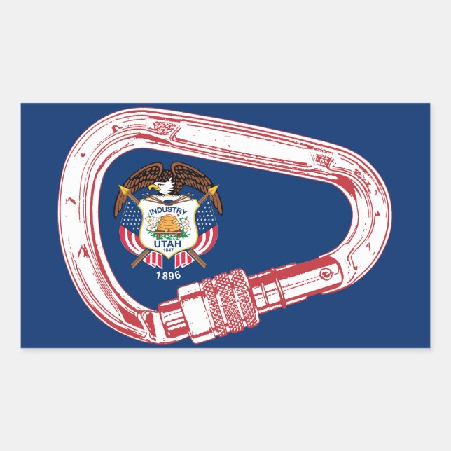 Utah Flag Klettersteig Carabiner Rechteckiger Aufkleber (Vorderseite)