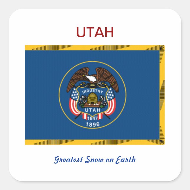 Utah Flag und Slogan Quadratischer Aufkleber (Vorderseite)