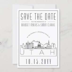 Utah Hochzeit stilisierte Skyline Save-the-Date Einladung