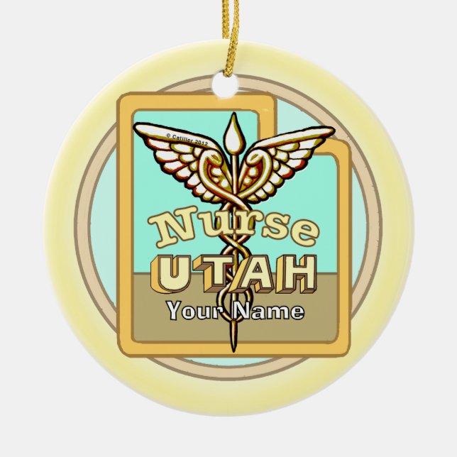 Utah Krankenschwester Caduceus Keramik Ornament (Vorne)