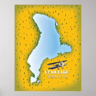 Utah Lake, Utah Valley Karte Reiseplakat. Poster