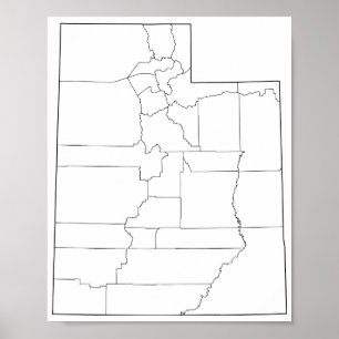 Utah Landkreises Blank Kontur Map Poster