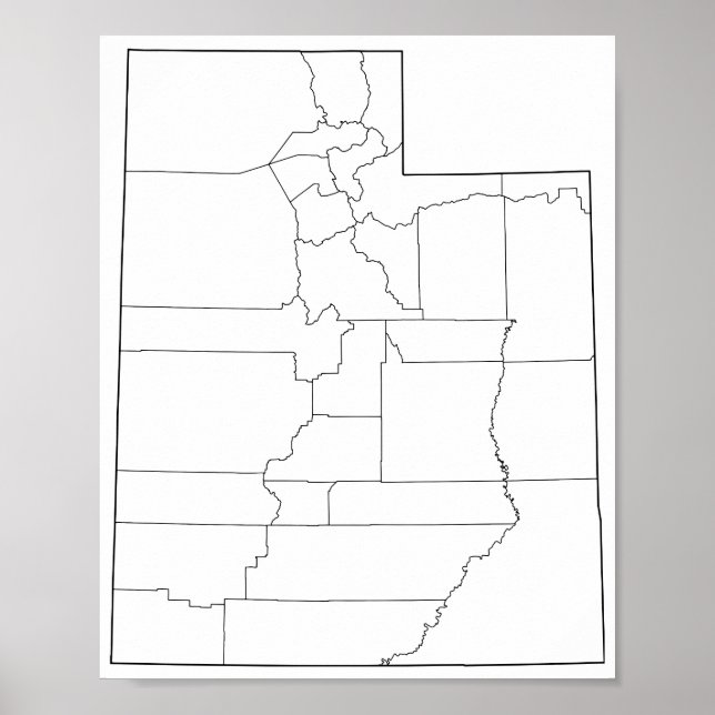 Utah Landkreises Blank Kontur Map Poster (Vorne)