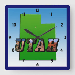 Utah Map and Picture Text Clock Quadratische Wanduhr