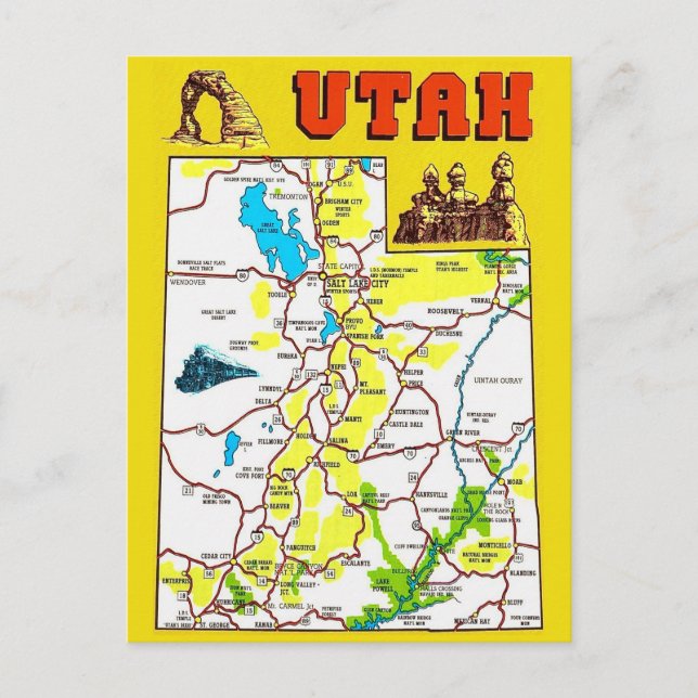 Utah Map Postcard Postkarte (Vorderseite)