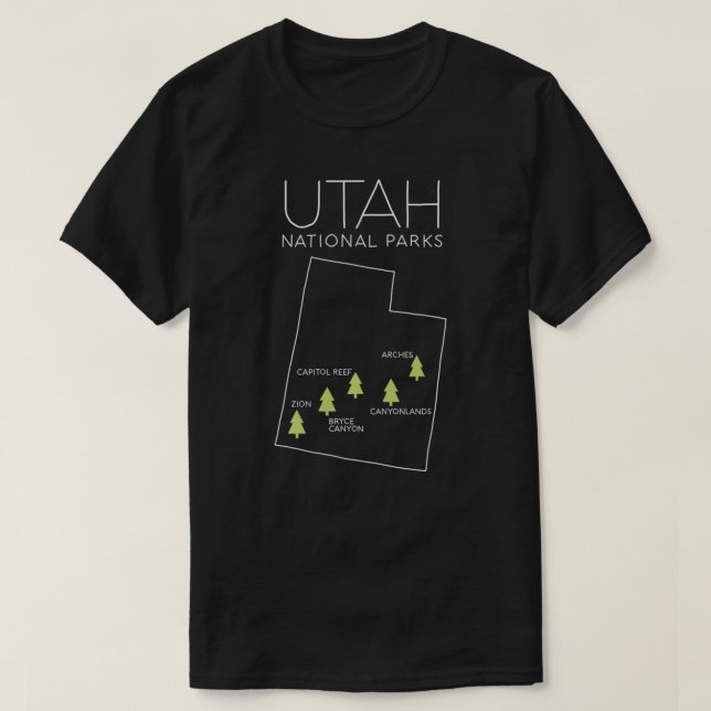 Utah National Park Map Zion Bryce Canyon Arches Ca T-Shirt (Design vorne)