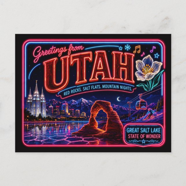 Utah Neon State Retro Vintage Postkarte (Vorderseite)