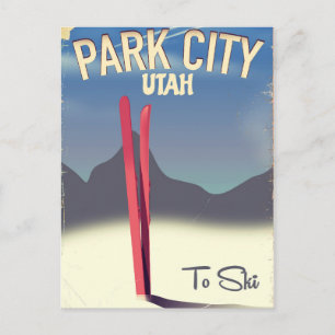 Utah Park City Skifahrplakat Postkarte