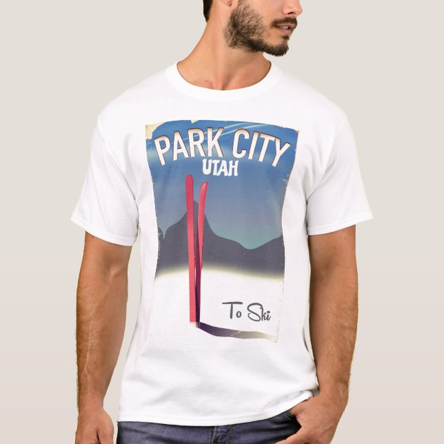 Utah Park City Skifahrplakat T-Shirt (Vorderseite)