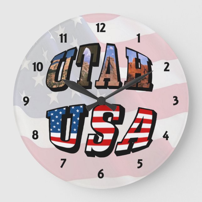 Utah Picture und USA Flag Text Große Wanduhr (Vorderseite)