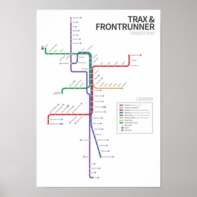 Utah Rail Transit Map Poster (Vorne)