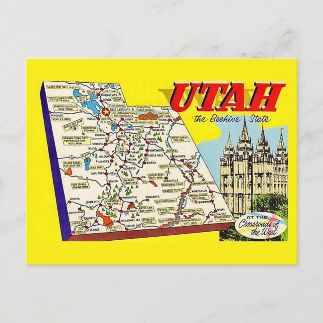 Utah Retro Map Postcard Postcard Postkarte (Vorderseite)