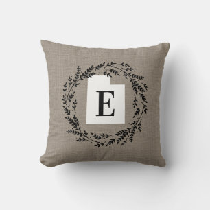 Utah Rustic Wreath Monogram Throw Pillow Kissen