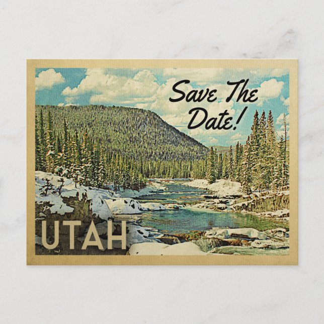 Utah Save the Date Mountains River Snow Ankündigungspostkarte (Vorderseite)