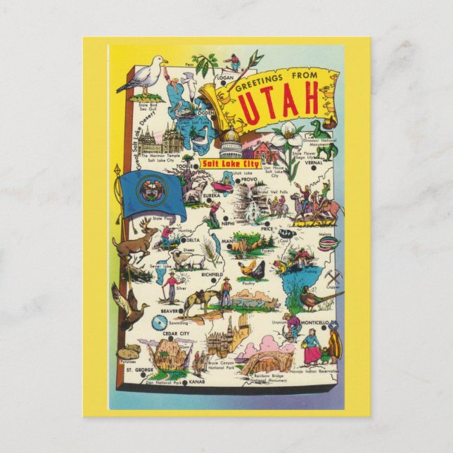 Utah Staat Map Postcard Postkarte (Vorderseite)