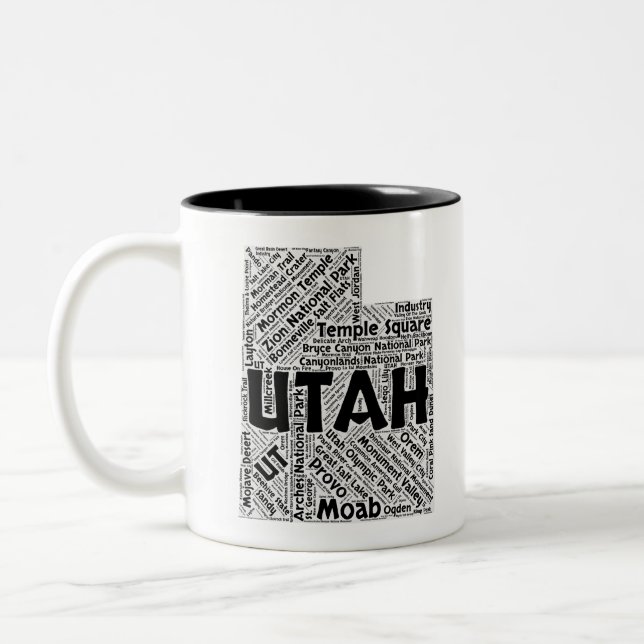 Utah-Staats-Wort-Wolke Zweifarbige Tasse (Links)