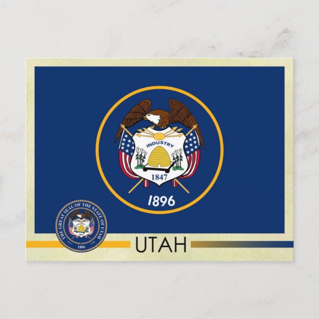 Utah Staatsflagge und Siegel Postkarte (Vorderseite)