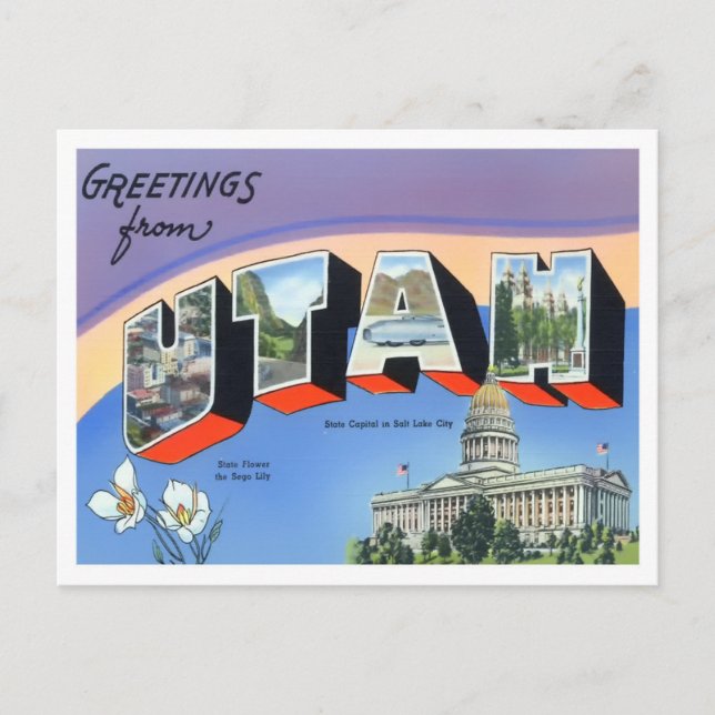 Utah Vintag Big Letters Postcard Postkarte (Vorderseite)