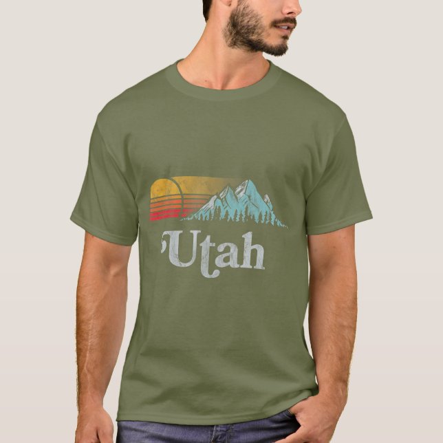 Utah Vintag Mountain Sunset Achtties Retro T-Shirt (Vorderseite)